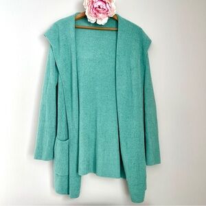 Barefoot Dreams CozyChic Ultra-Lite Hooded Cardi Cardigan Sweater Mint XL